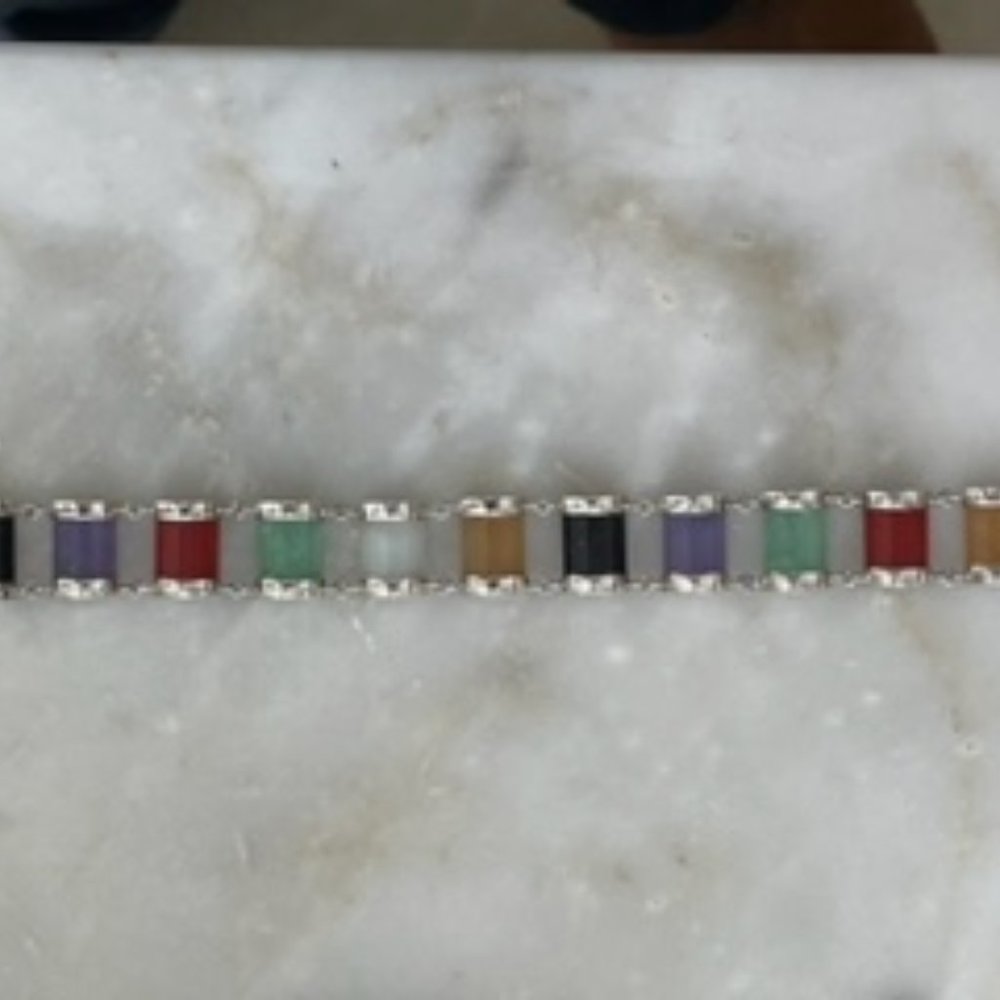 Vintage 1980" bracelet-Sterling silver and Jade gem stones - Picture 7 of 8